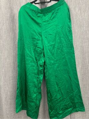 Zara Emerald Green Wide Leg Satin Pants